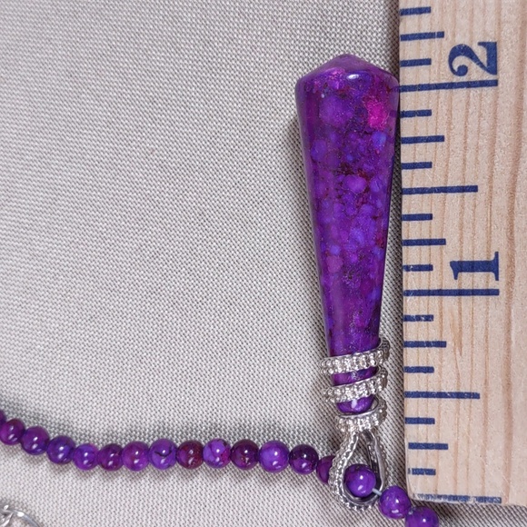 Jay King Purple Turquoise Bead Necklace w/Sterling Silver Wrapped Pendant - Picture 8 of 8
